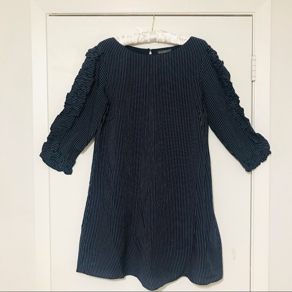 Luxology ruffle pinstripe shift dress
